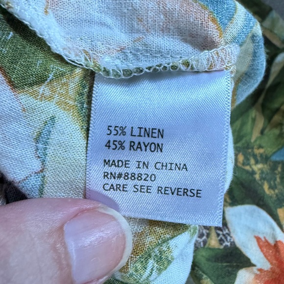 Panama Jack Linen Pants Tropical Leaf Wide Leg Pants - Black, Green, Yellow - Picture 5 of 6